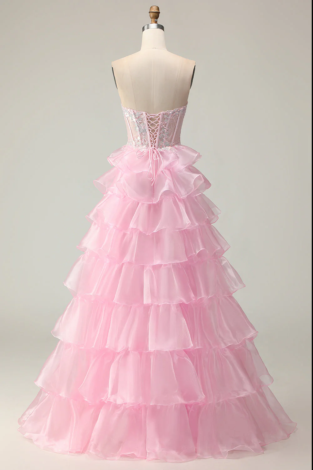 Princess Blue Sweetheart Corset Tiered Sequins Long Prom Dress with Lace Up Back - Image 8