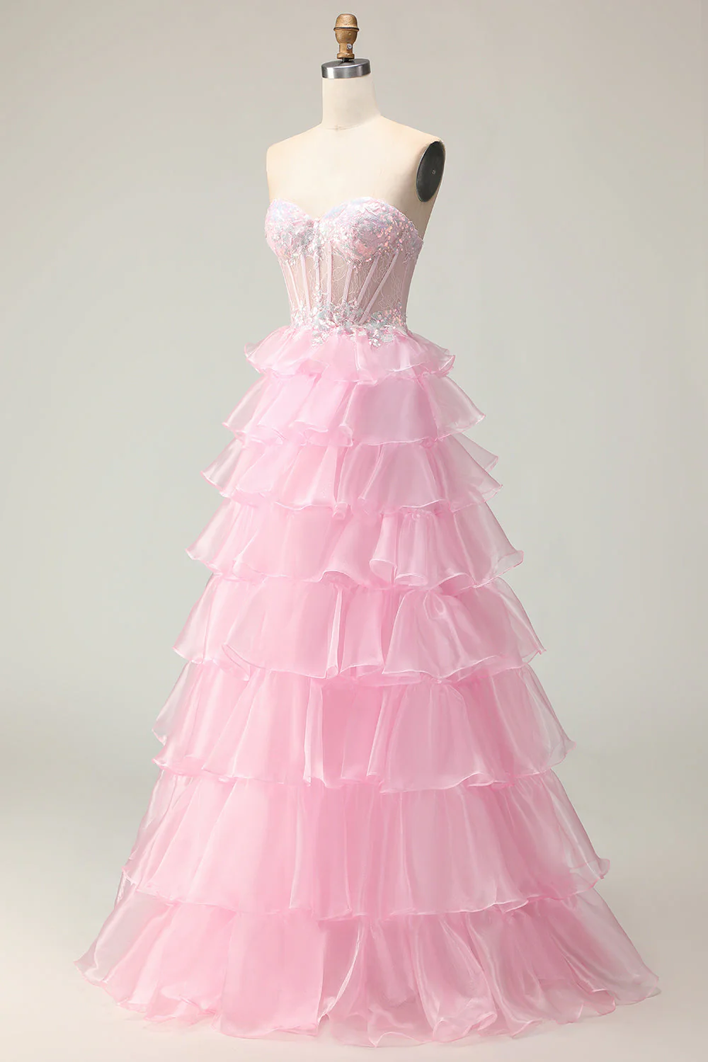 Princess Blue Sweetheart Corset Tiered Sequins Long Prom Dress with Lace Up Back - Image 9