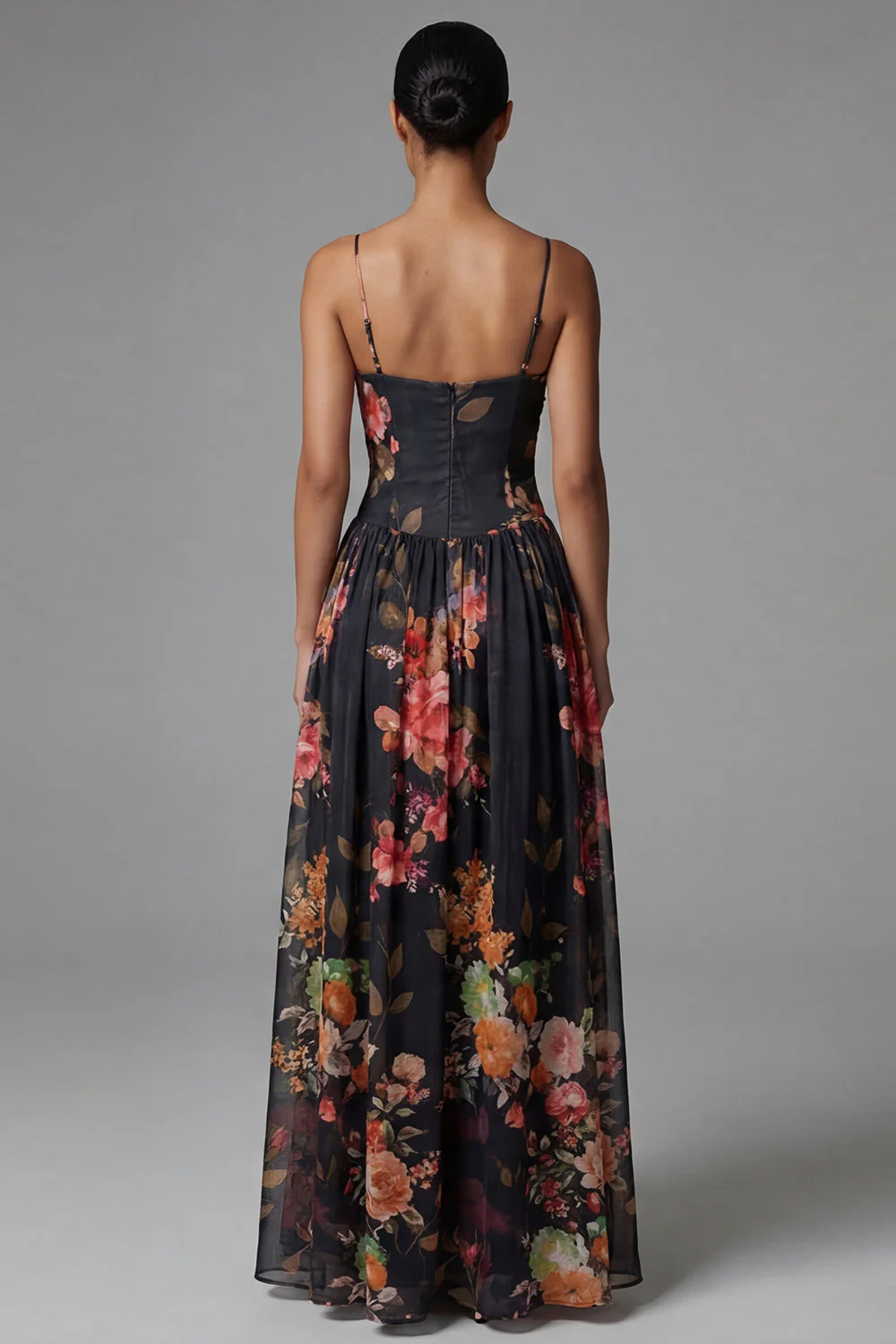 Ivory Printed Spaghetti Straps A Line Floral Dress - Image 3