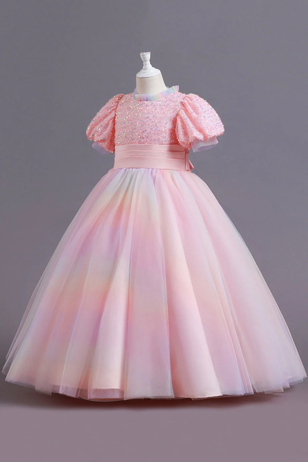 Puff Sleeves Blue Sequins Tulle Girls' Dress - Image 5