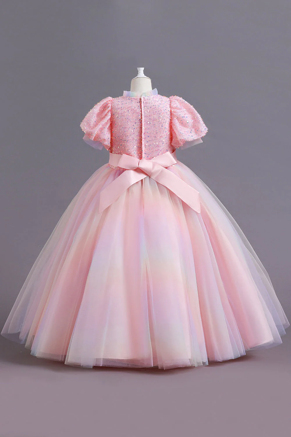 Puff Sleeves Blue Sequins Tulle Girls' Dress - Image 6