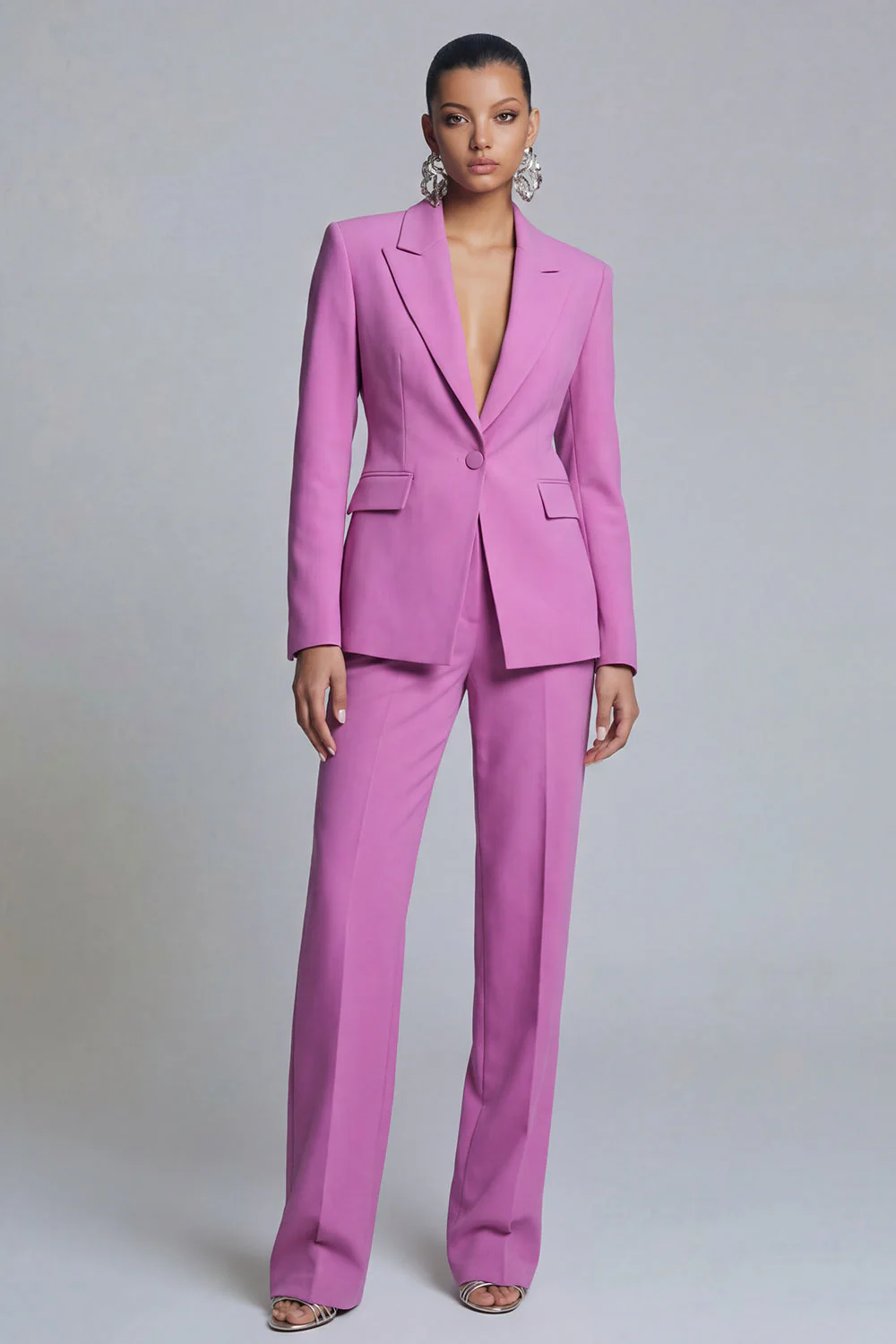 Purple 2 Piece Peak Lapel Women Work Suits