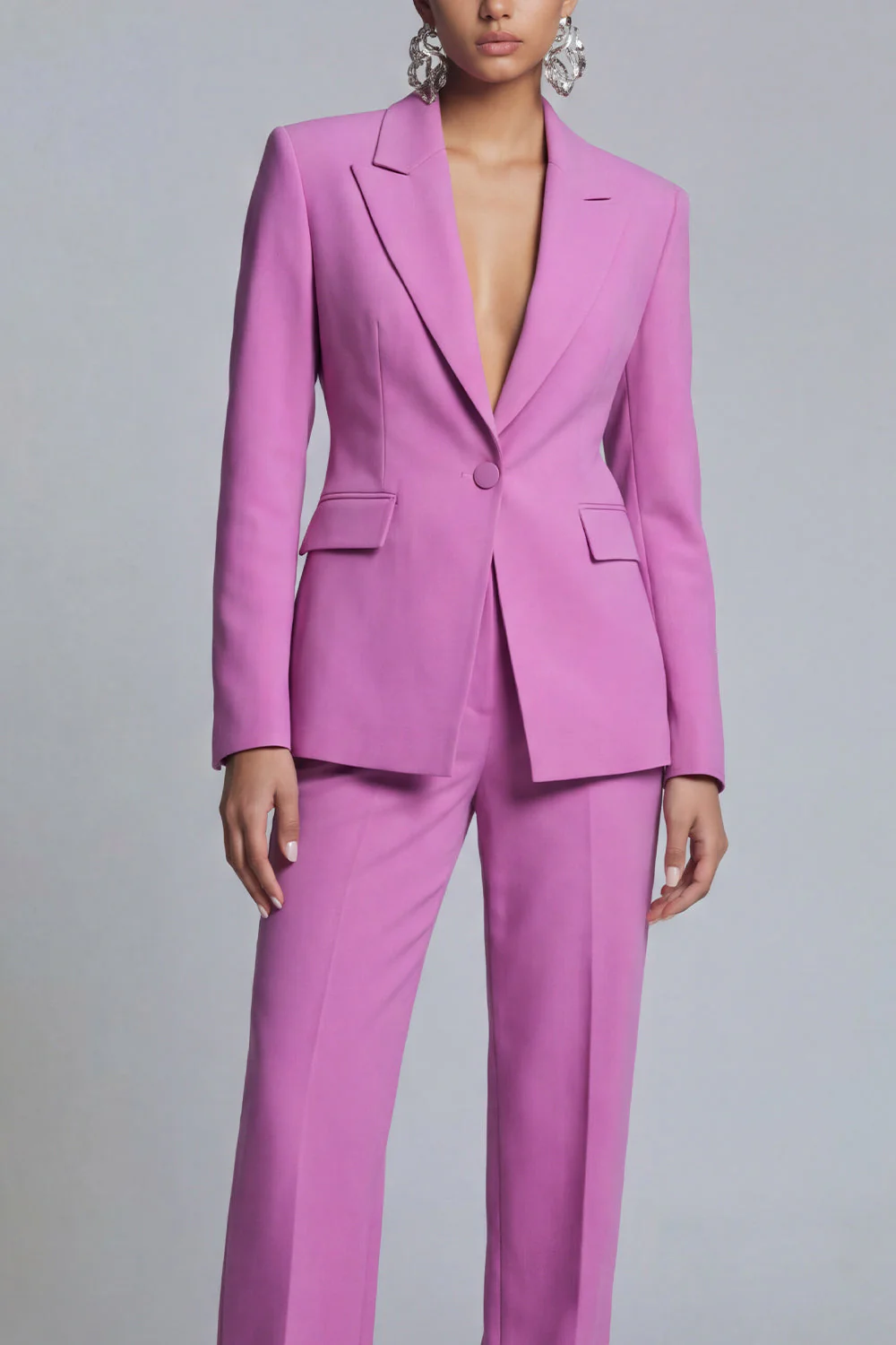 Purple 2 Piece Peak Lapel Women Work Suits - Image 3