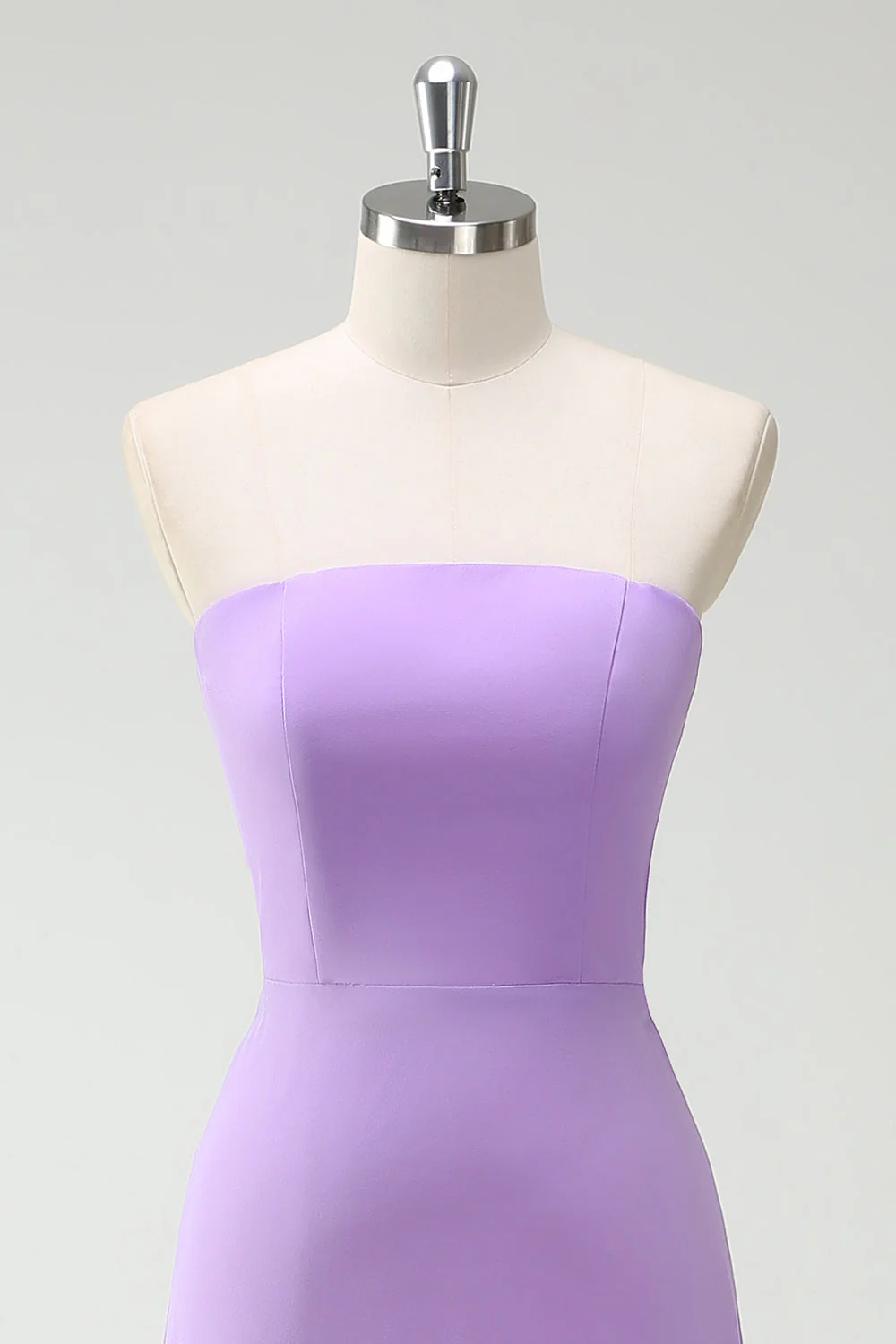 Purple A-Line Strapless Ruffled Long Bridesmaid Dress with Bow Ties - Image 4