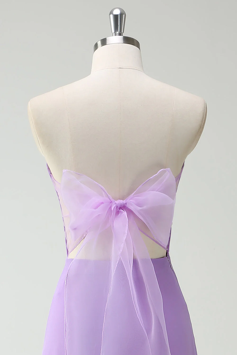 Purple A-Line Strapless Ruffled Long Bridesmaid Dress with Bow Ties - Image 5