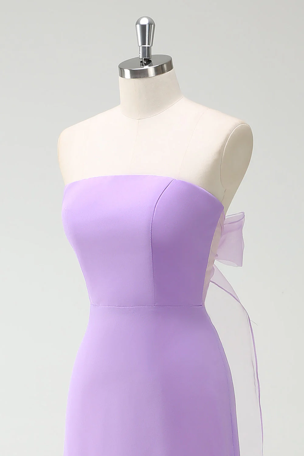Purple A-Line Strapless Ruffled Long Bridesmaid Dress with Bow Ties - Image 6