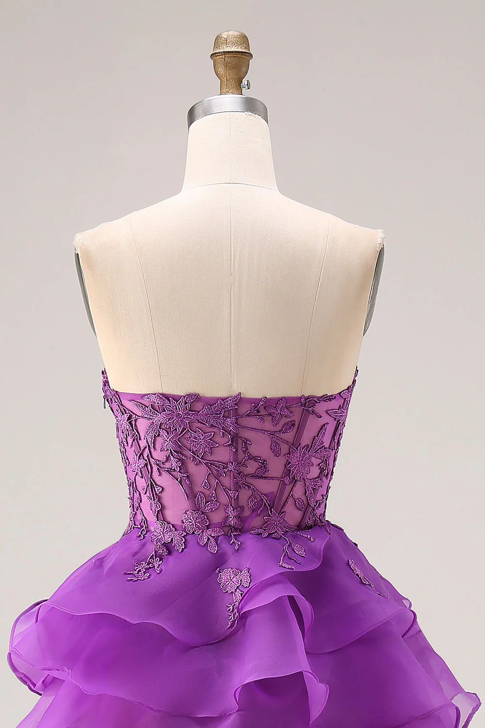 Purple Princess Sweetheart Sheer Corset Tiered Ruffle Long Prom Dress with Slit - Image 7