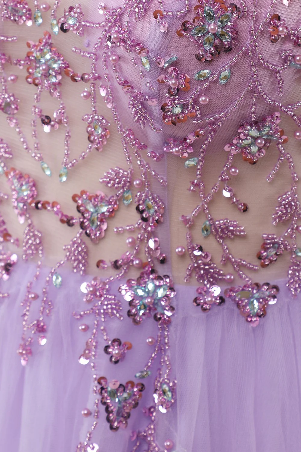 Purple Beaded Tulle Long Prom Dress - Image 8