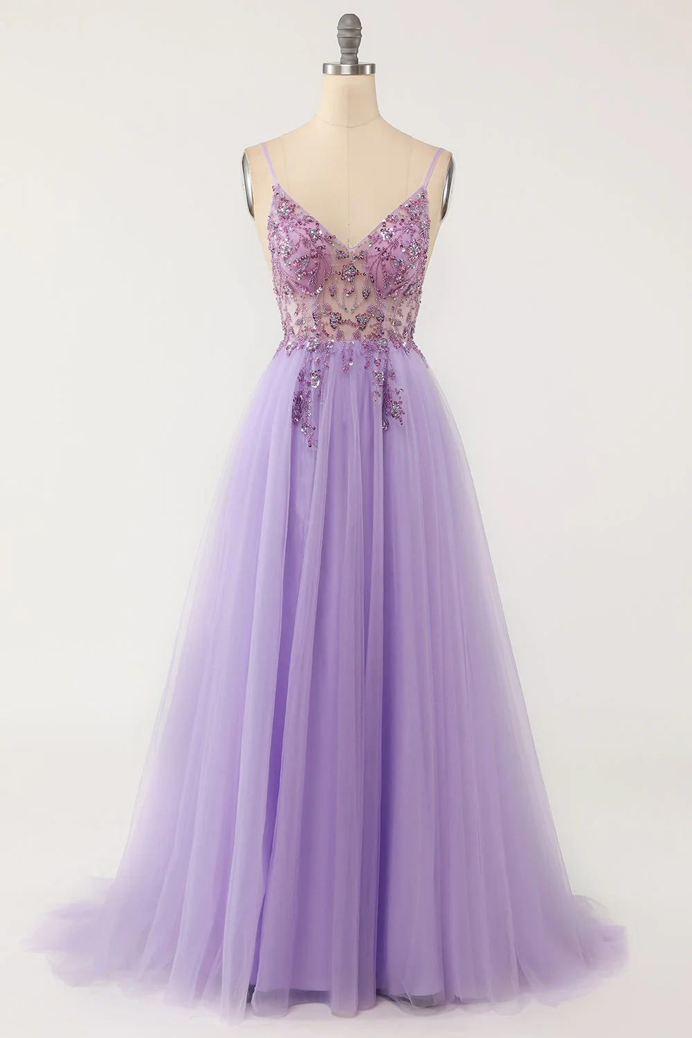 Purple Beading Tulle Prom Dress - Image 3