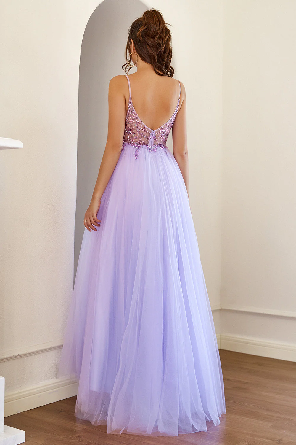 Purple Beading Tulle Prom Dress - Image 7