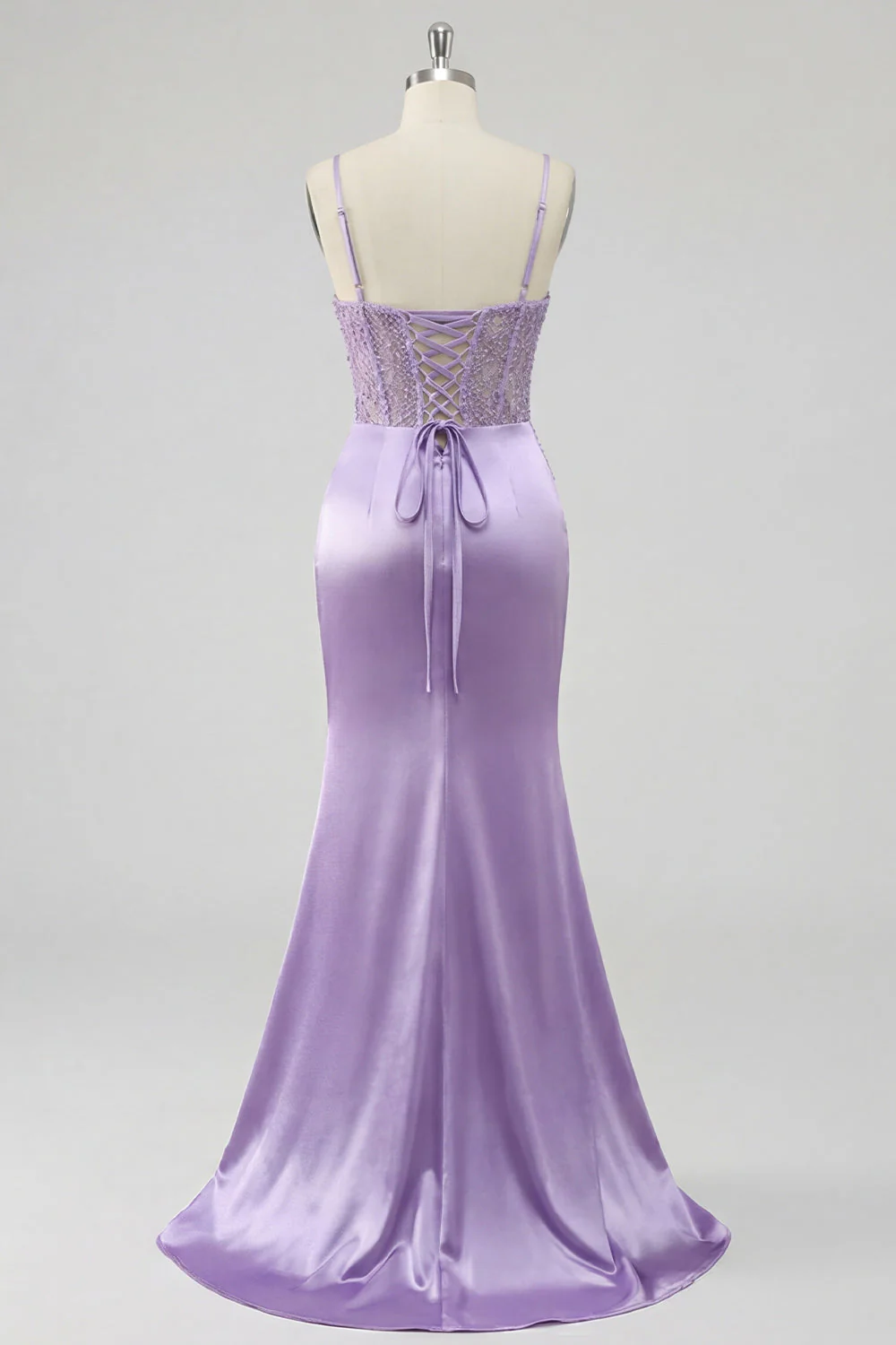 Purple Sheer Corset Mermaid Spaghetti Straps Long Prom Dress with Slit - Image 6