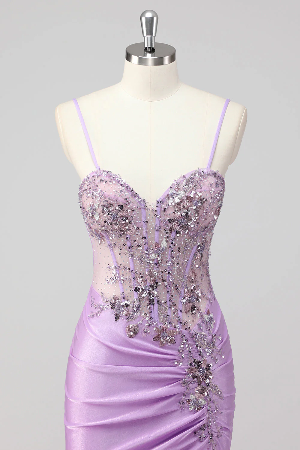 Purple Mermaid Spaghetti Straps Corset Sequin Long Prom Dress - Image 4