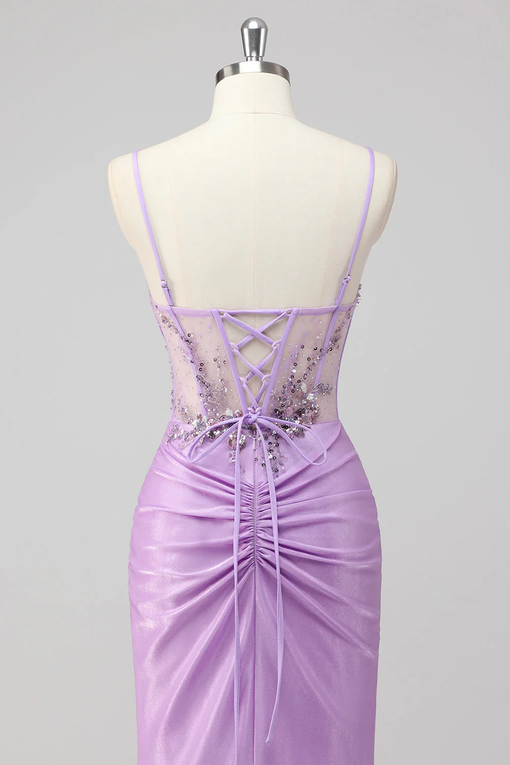 Purple Mermaid Spaghetti Straps Corset Sequin Long Prom Dress - Image 5