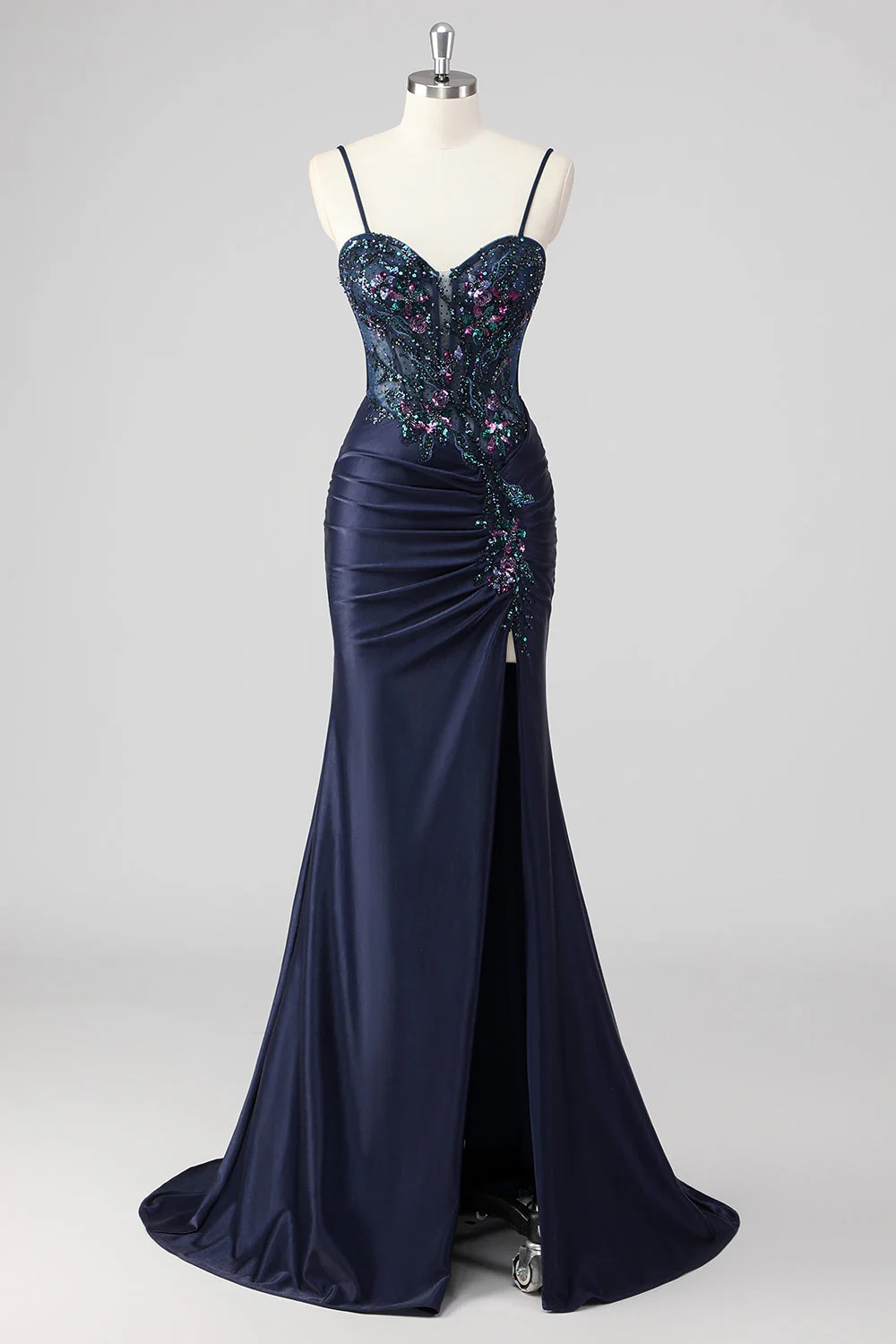 Purple Mermaid Spaghetti Straps Corset Sequin Long Prom Dress - Image 7