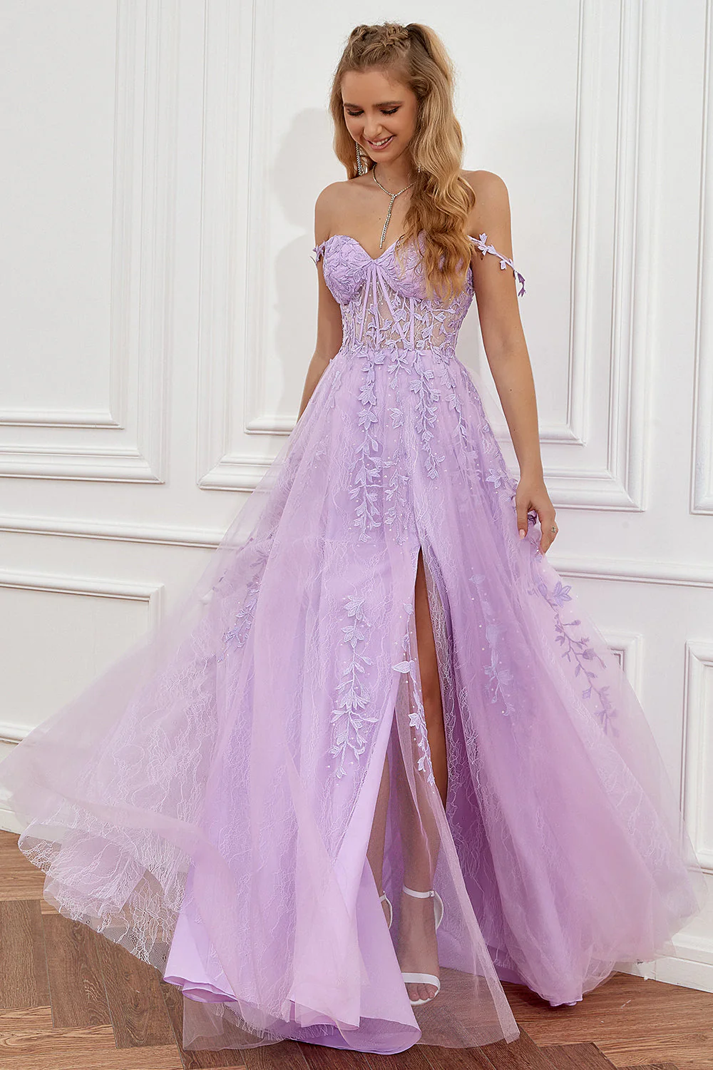 A Line Spaghetti Straps Navy Prom Dress with Appliques - Image 20