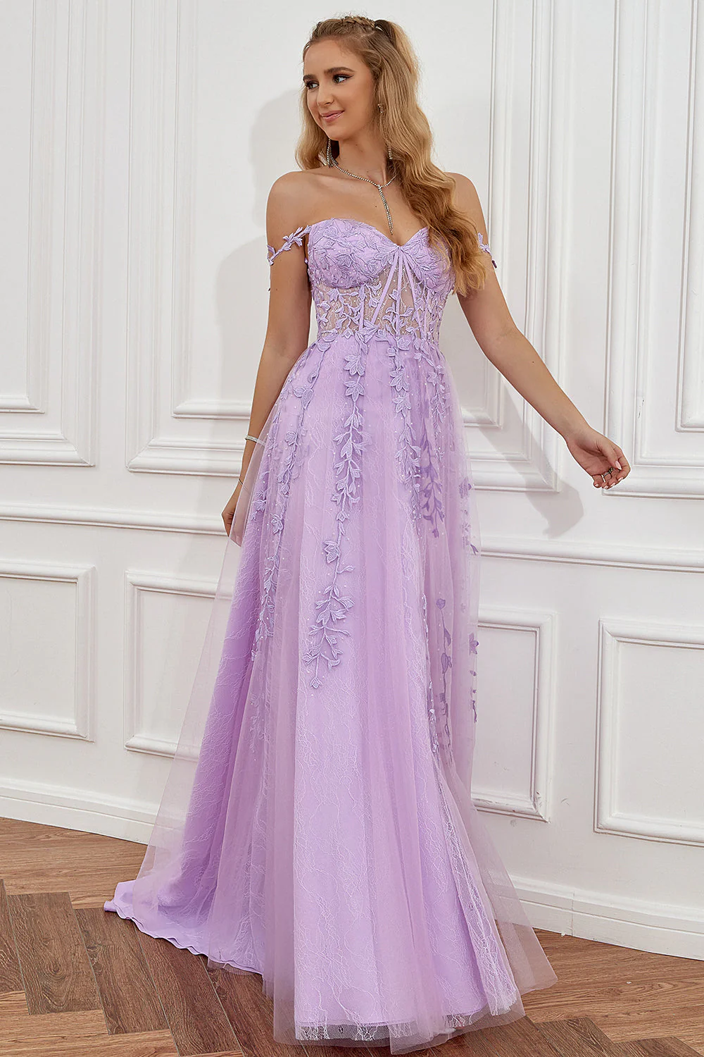 A Line Spaghetti Straps Navy Prom Dress with Appliques - Image 15