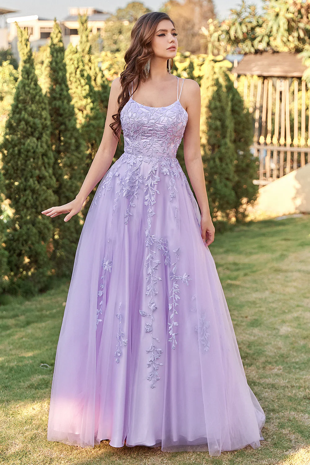 Gorgeous A Line Spaghetti Straps Yellow Long Prom Dress with Appliques - Image 9