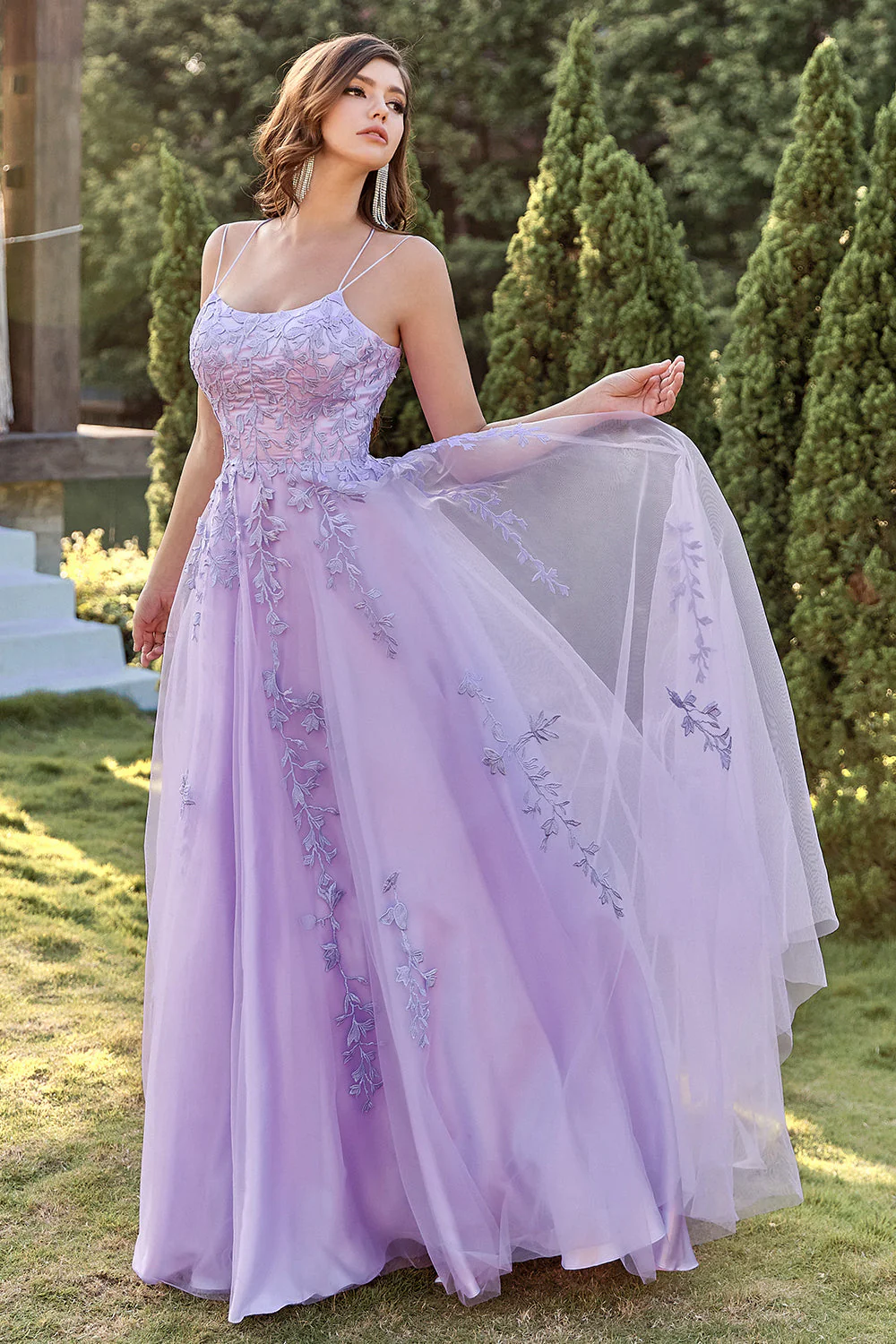Gorgeous A Line Spaghetti Straps Yellow Long Prom Dress with Appliques - Image 13