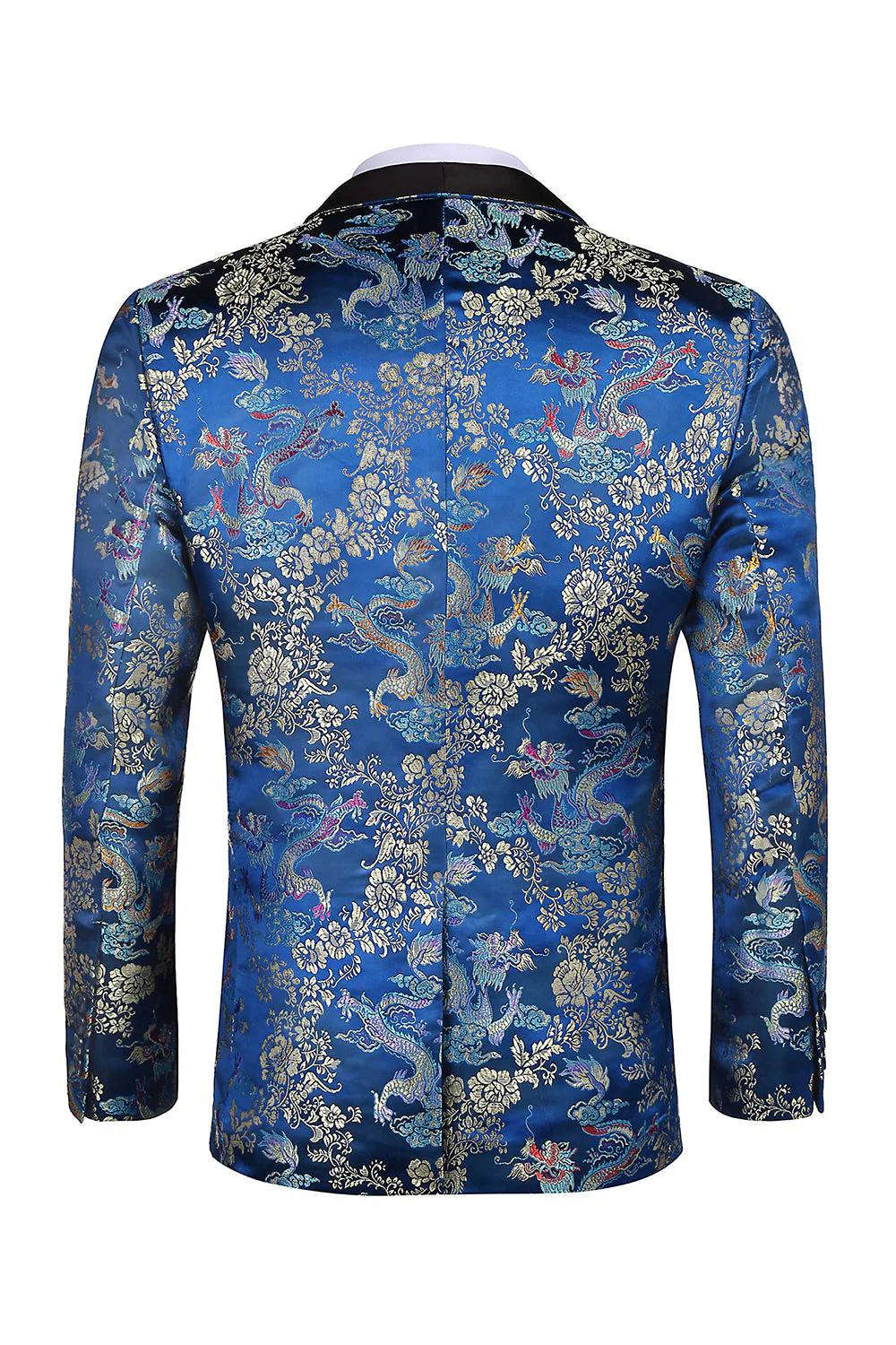 Red 2 Piece Peaked Lapel Jacquard Men's Prom Suits - Image 4