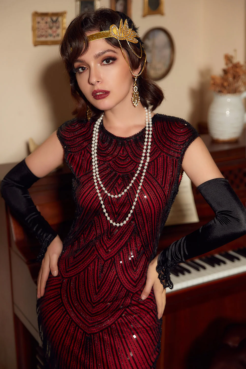 Red Gatsby Glitter Fringe 1920s Flapper Dress - Image 4