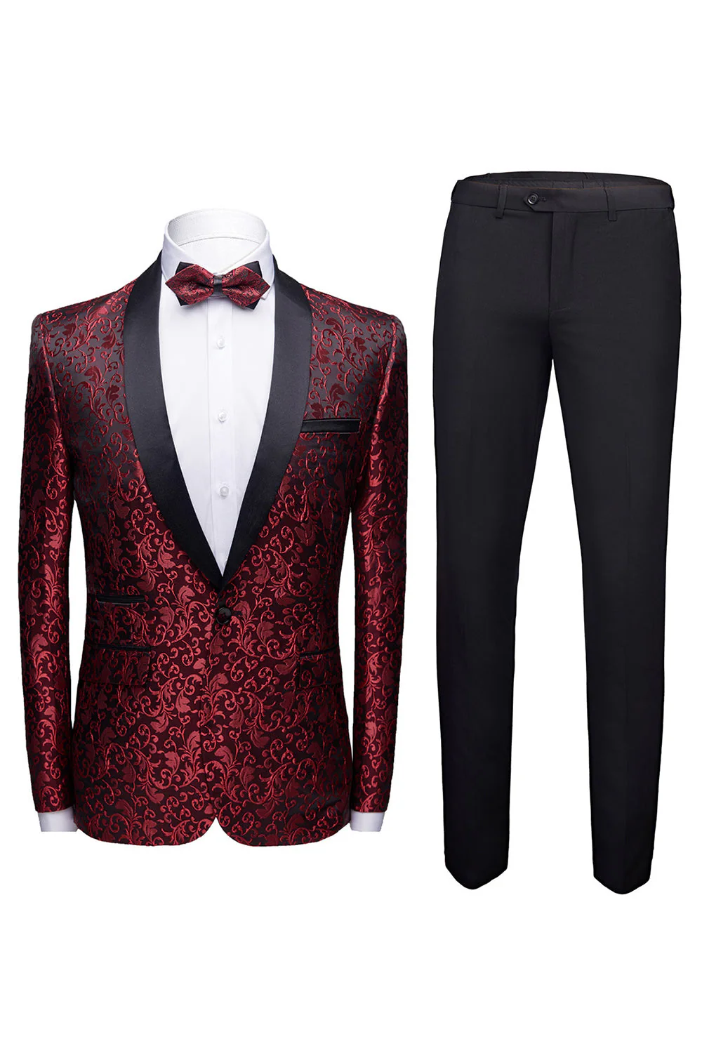 Black 2 Pieces Jacquard Men's Wedding Suits - Image 5