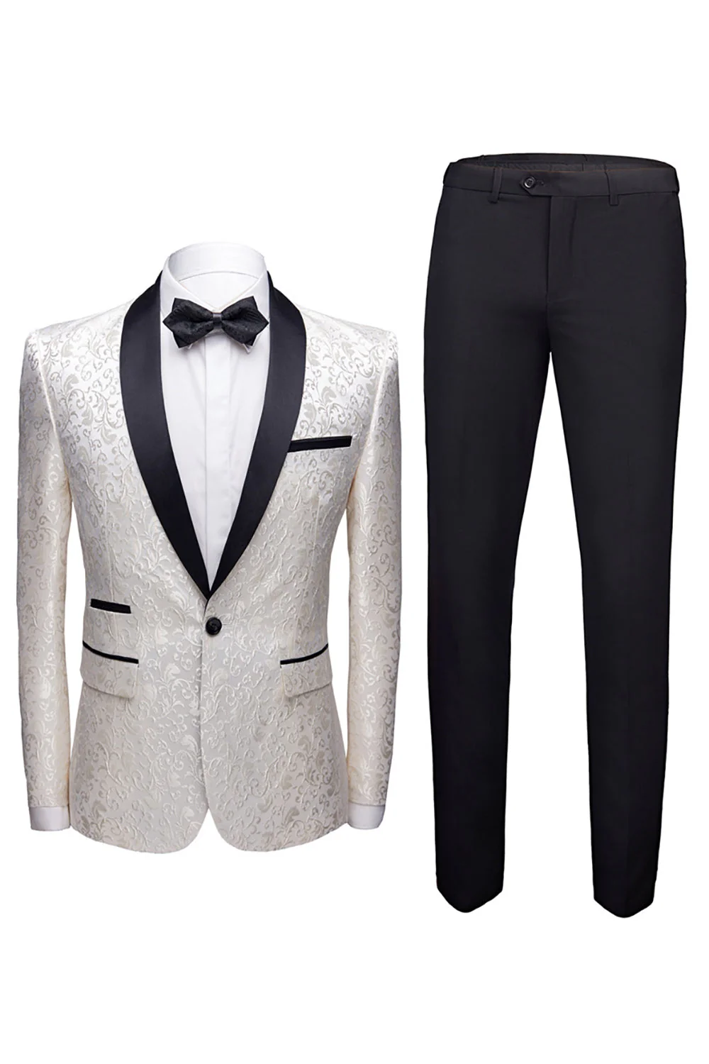 Black 2 Pieces Jacquard Men's Wedding Suits - Image 4