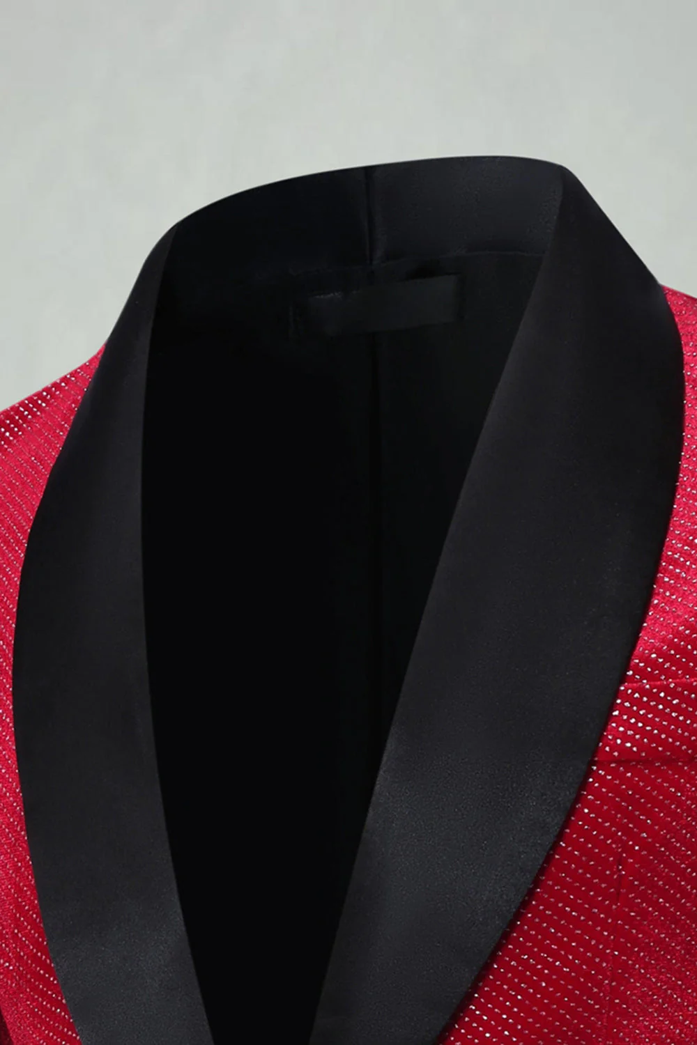 Red Shawl Lapel Beaded One Button Men's Prom Blazer - Image 3