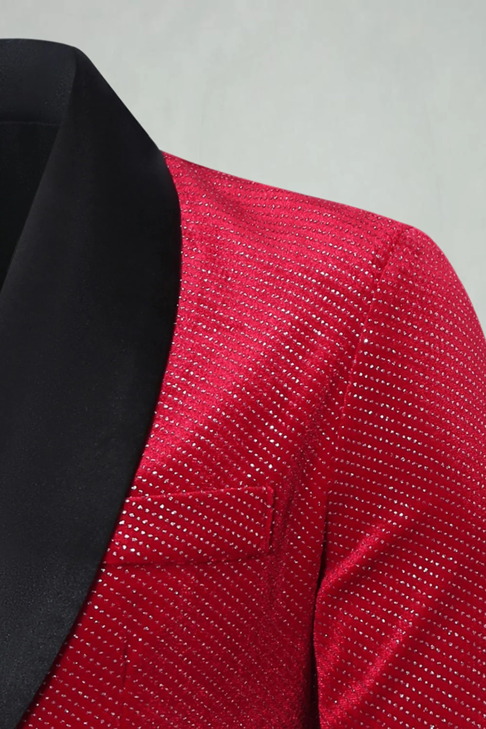 Red Shawl Lapel Beaded One Button Men's Prom Blazer - Image 4