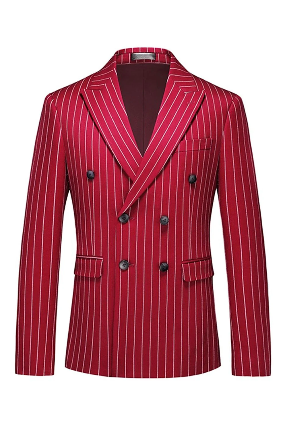 Red Striped Peak Lapel 3-Piece Men Suits - Image 2