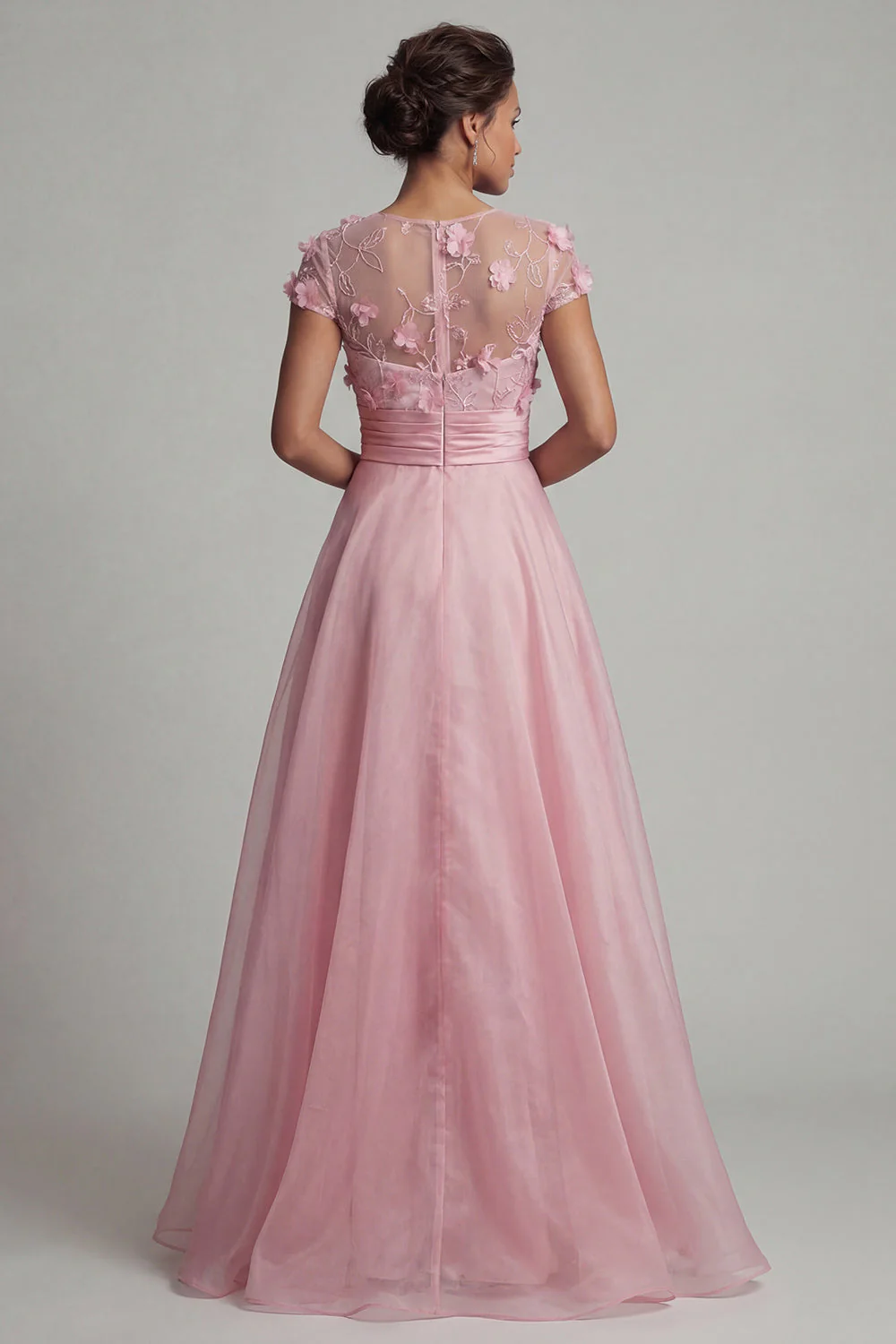 Pink Round Neck A Line Mother Of Bride Dress with 3D Flowers - Image 2