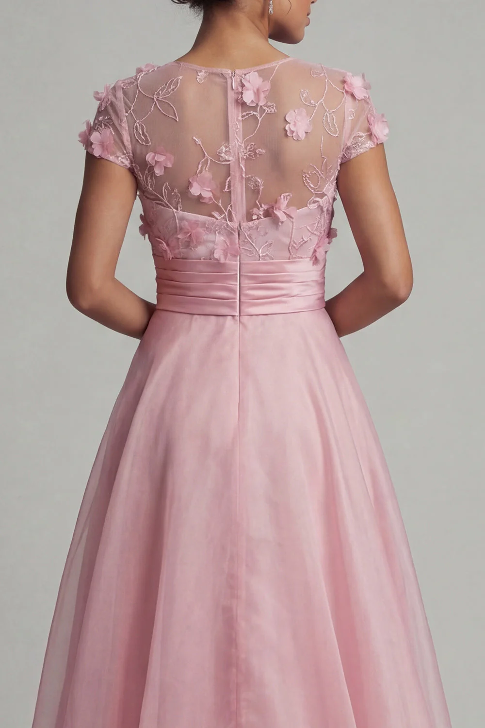 Pink Round Neck A Line Mother Of Bride Dress with 3D Flowers - Image 5