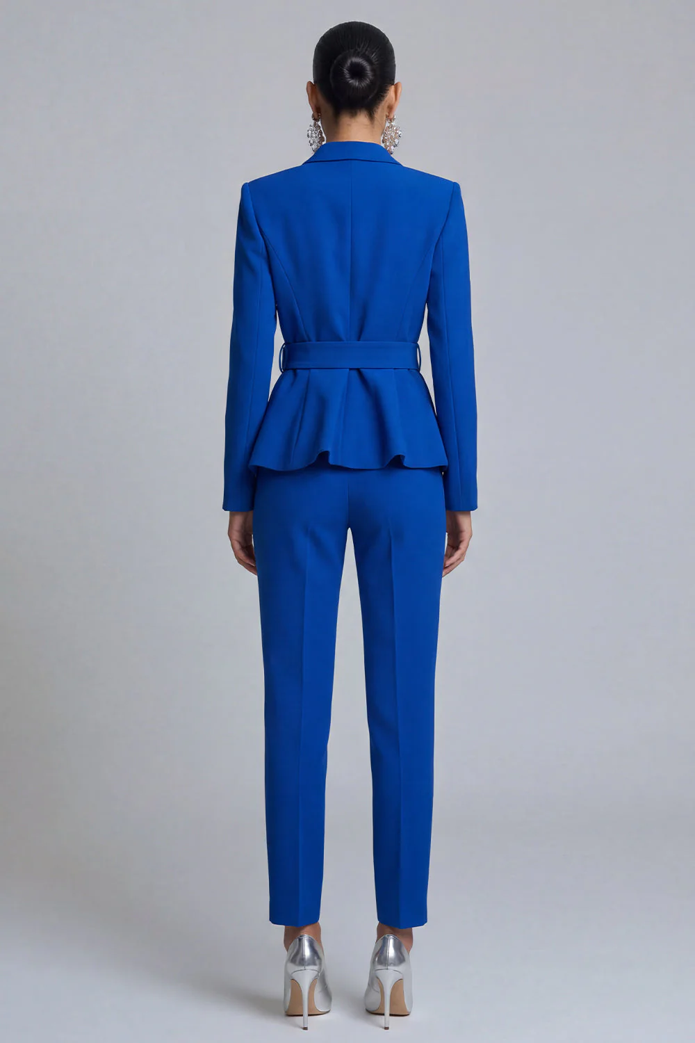 Royal Blue Slim Fit 2 Piece Peak Lapel Women Work Suits with Belt - Image 2