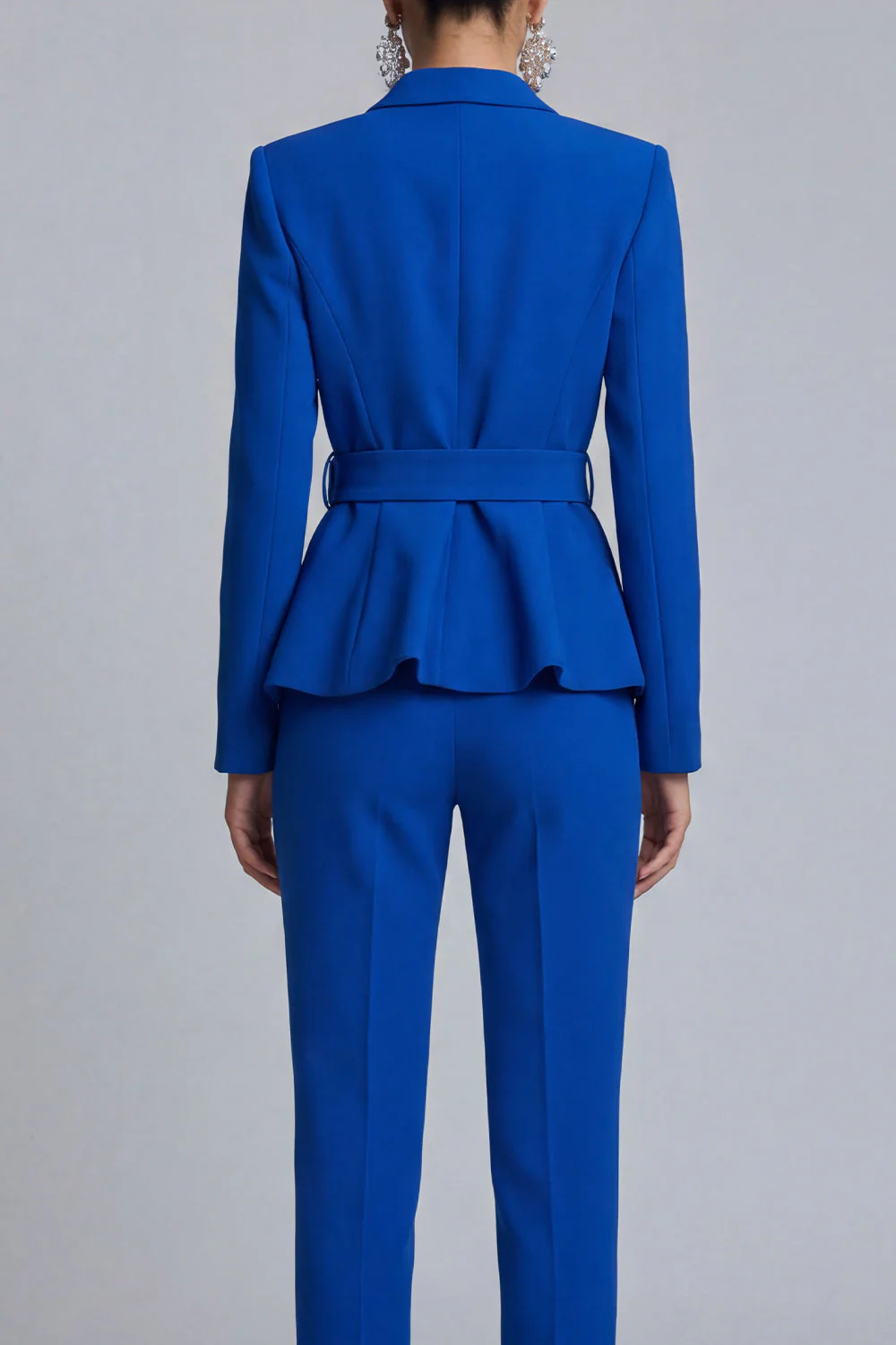 Royal Blue Slim Fit 2 Piece Peak Lapel Women Work Suits with Belt - Image 4