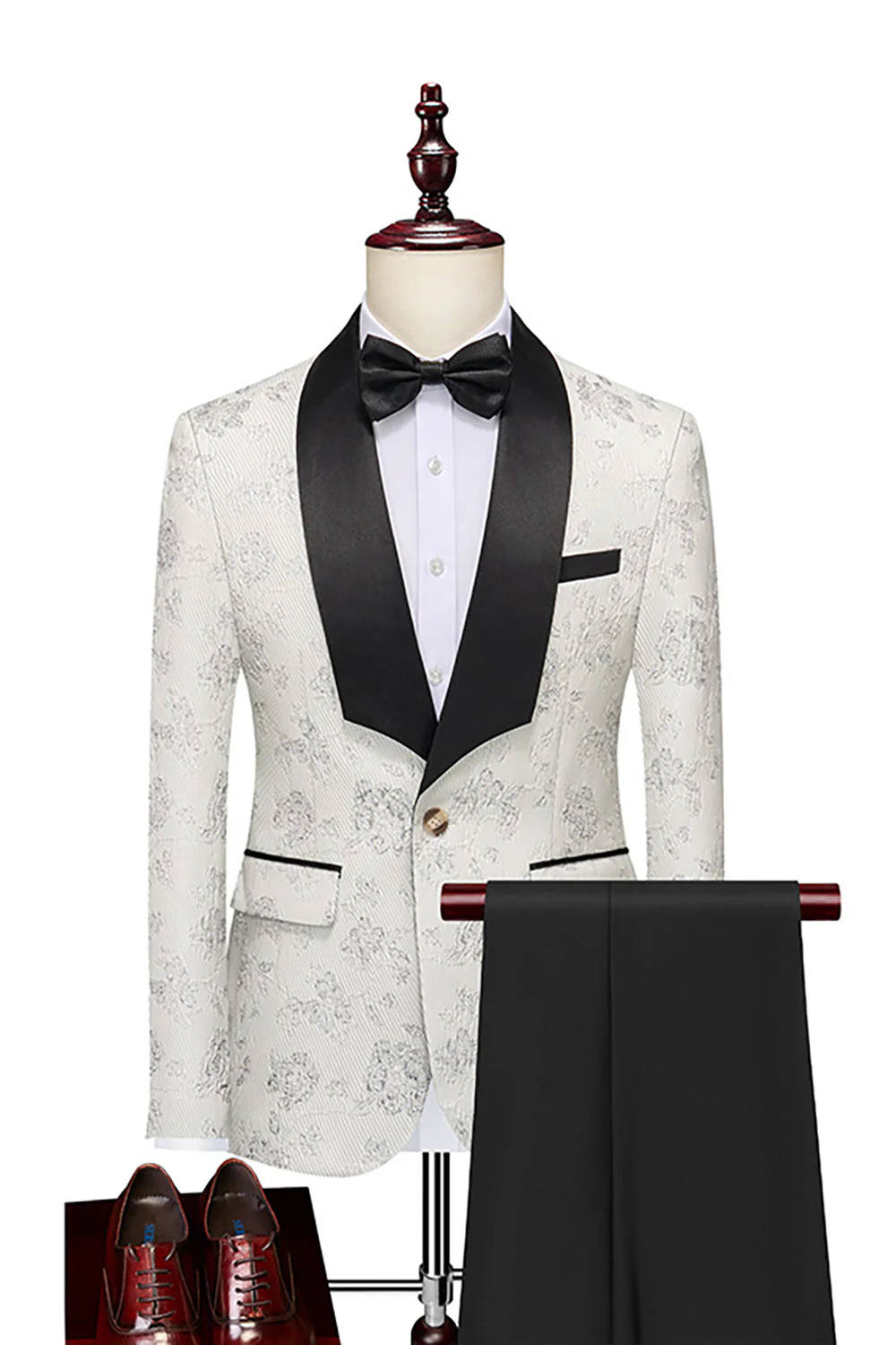 Royal Blue Shawl Lapel Jacquard 2 Pieces Men Suits - Image 10