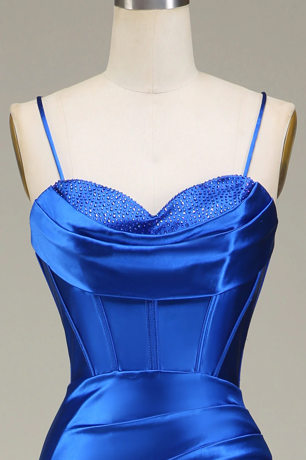 Royal Blue Spaghetti Straps Mermaid Long Prom Dress With Slit - Image 4