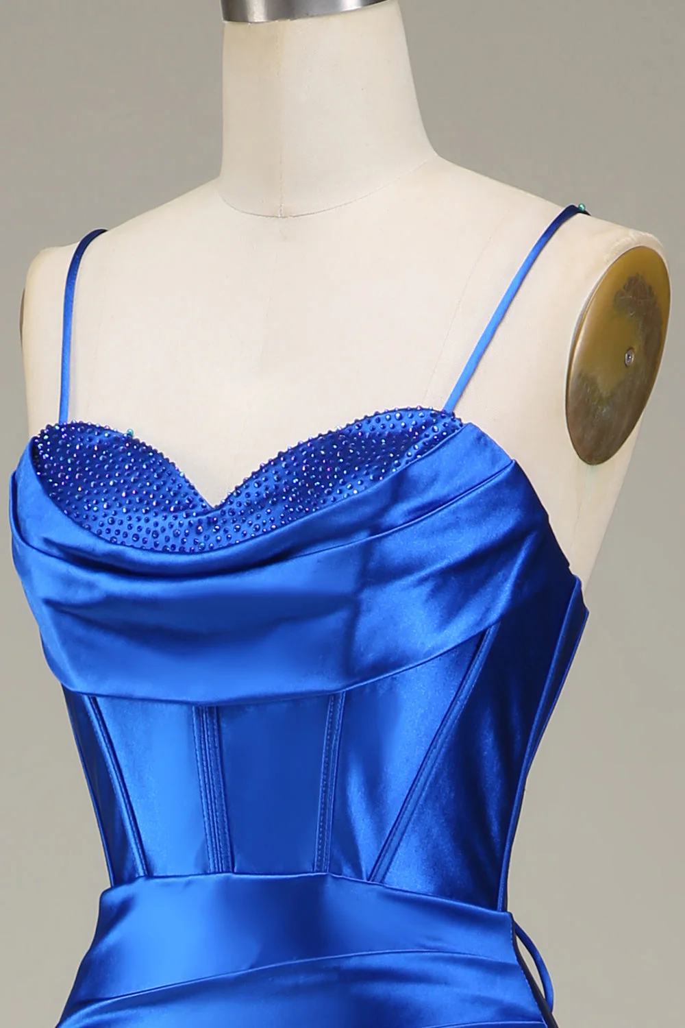 Royal Blue Spaghetti Straps Mermaid Long Prom Dress With Slit - Image 6