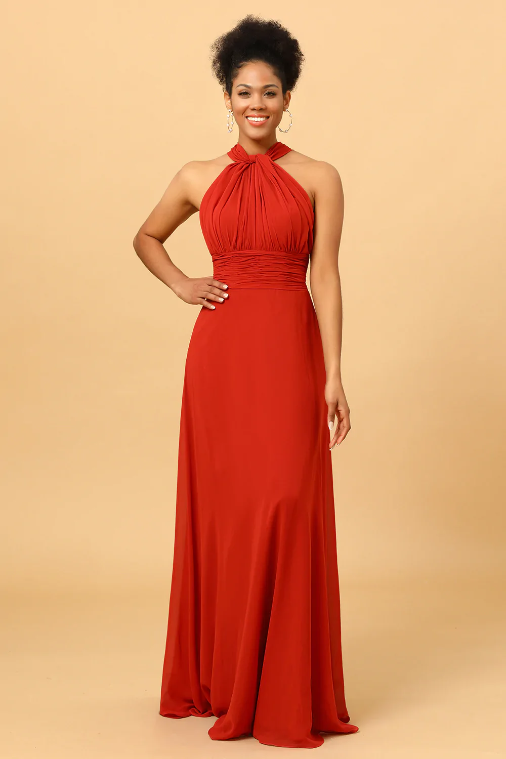 Rust Red Convertible Chiffon Bridesmaid Dress - Image 3