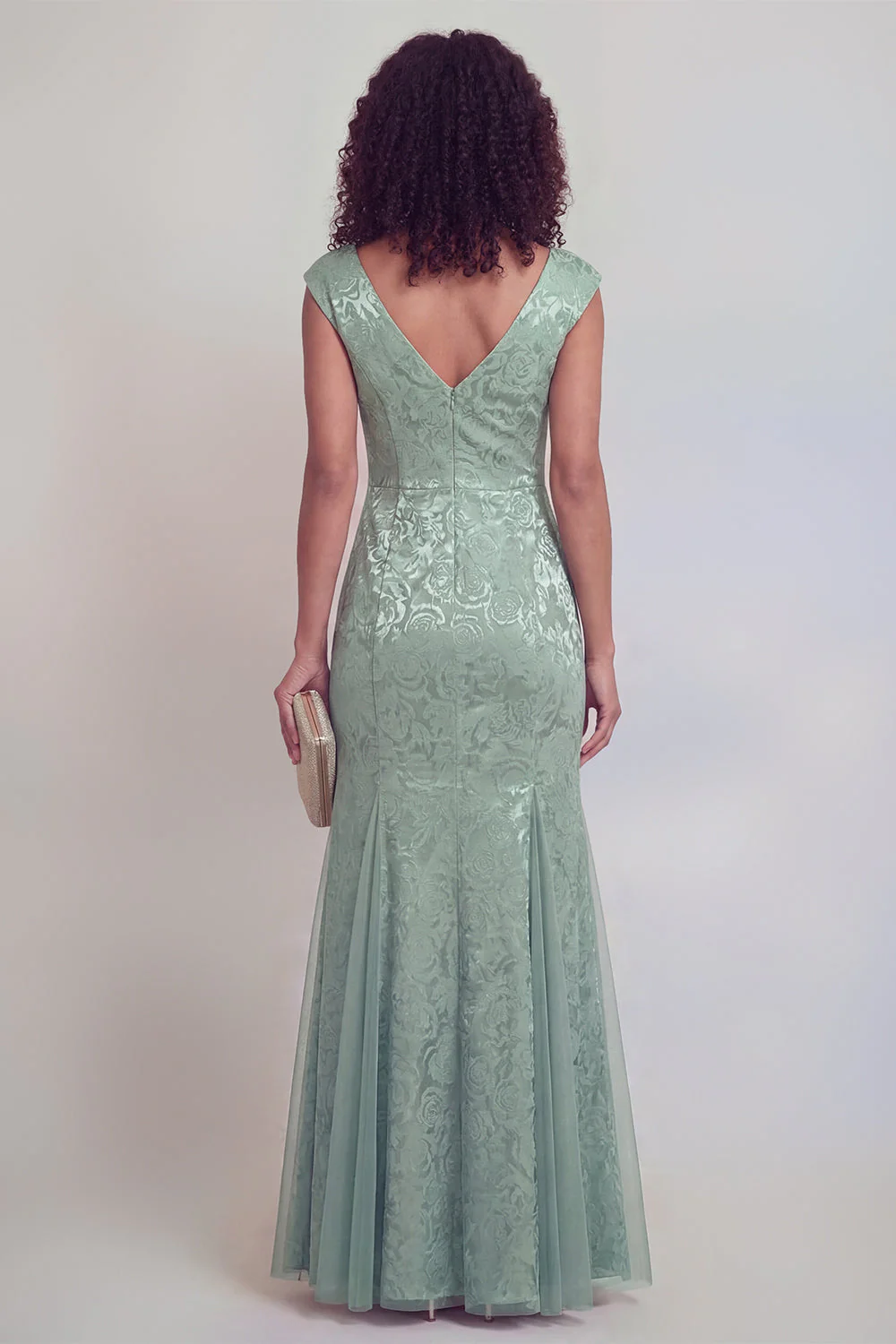 Sage Green Floral V-Neck Mermaid Long Mother of The Bride Dress with Slit - Image 2