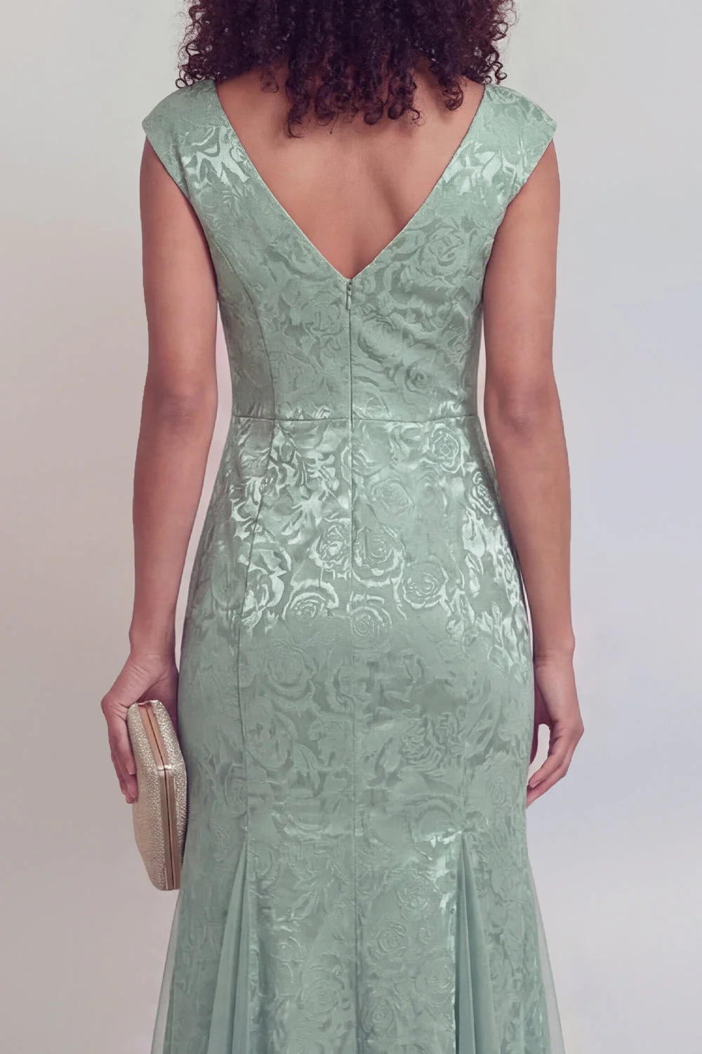 Sage Green Floral V-Neck Mermaid Long Mother of The Bride Dress with Slit - Image 4