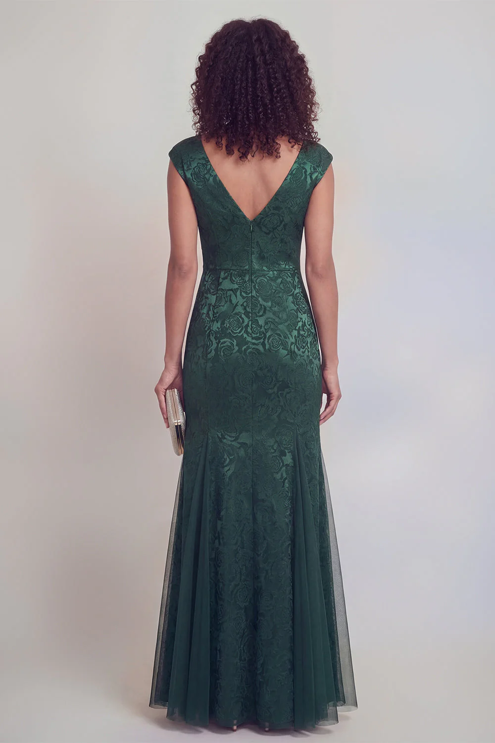 Sage Green Floral V-Neck Mermaid Long Mother of The Bride Dress with Slit - Image 6
