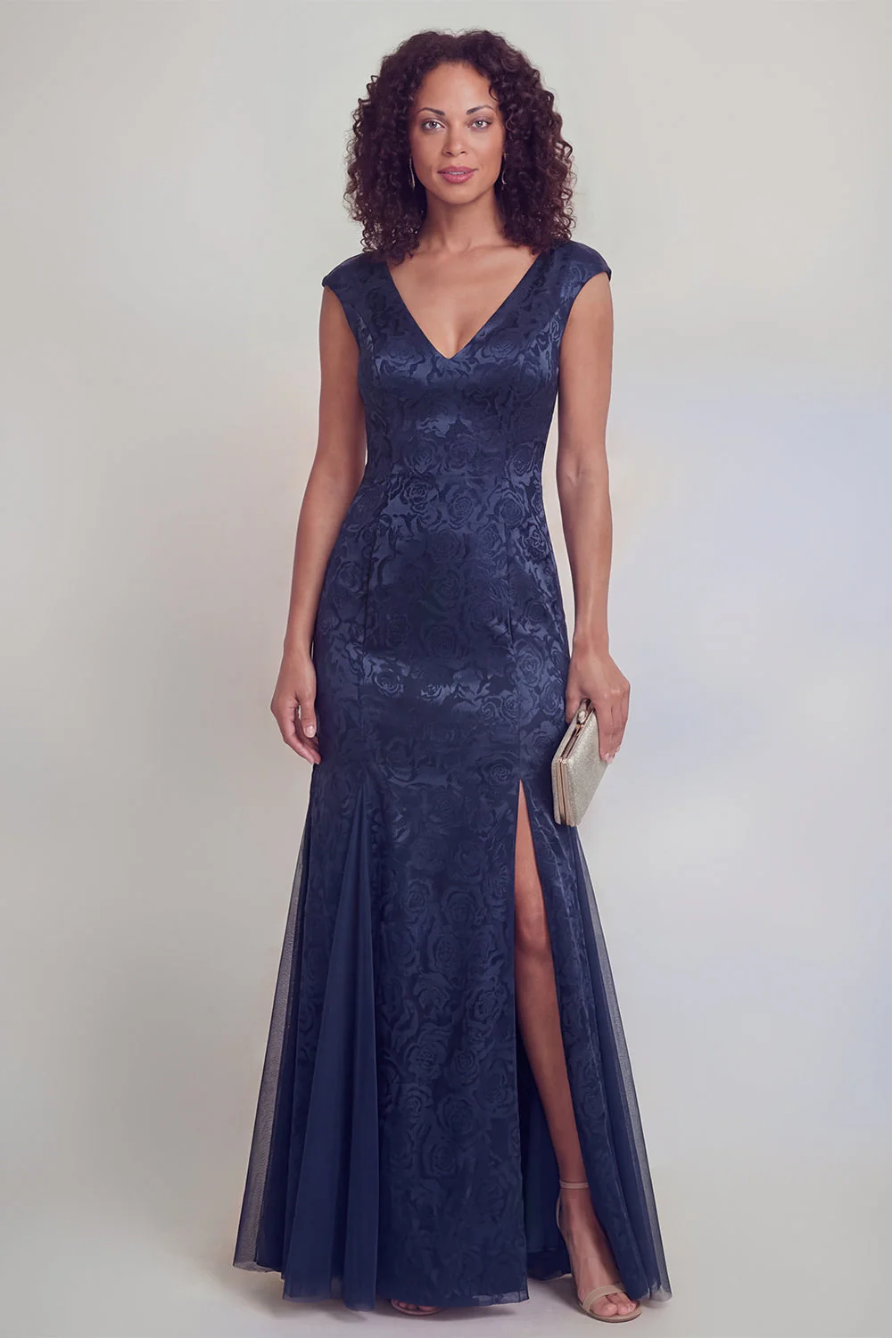 Sage Green Floral V-Neck Mermaid Long Mother of The Bride Dress with Slit - Image 9