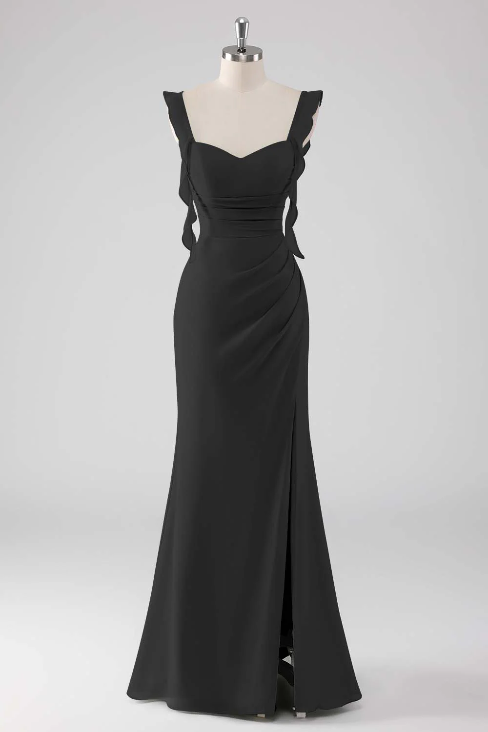 Sage Green Ruffled Sheath Lace-Up Back Long Bridesmaid Dress with Slit - Image 7