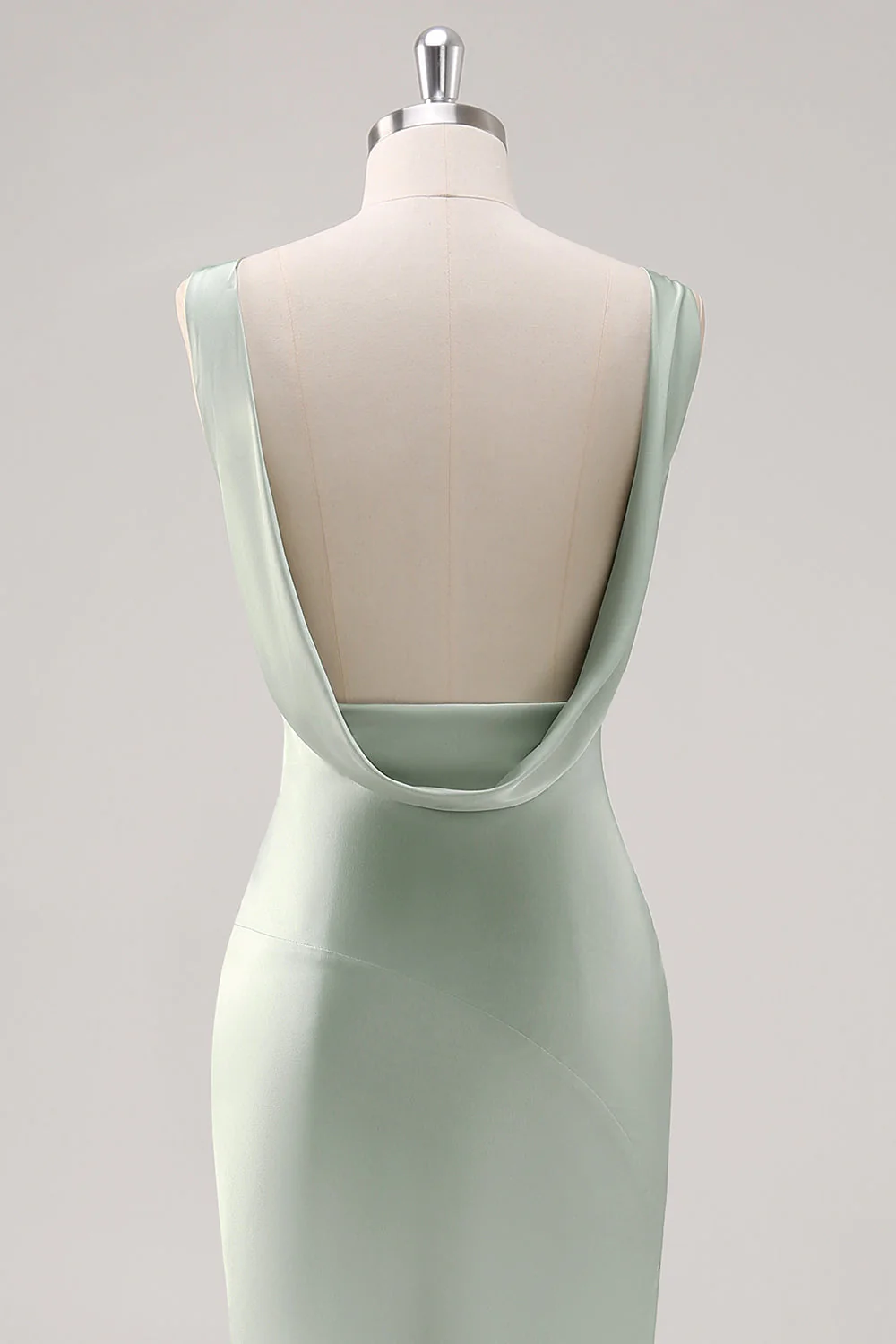 Sage Green V Neck Backless Satin Sheath Bridesmaid Dress - Image 5