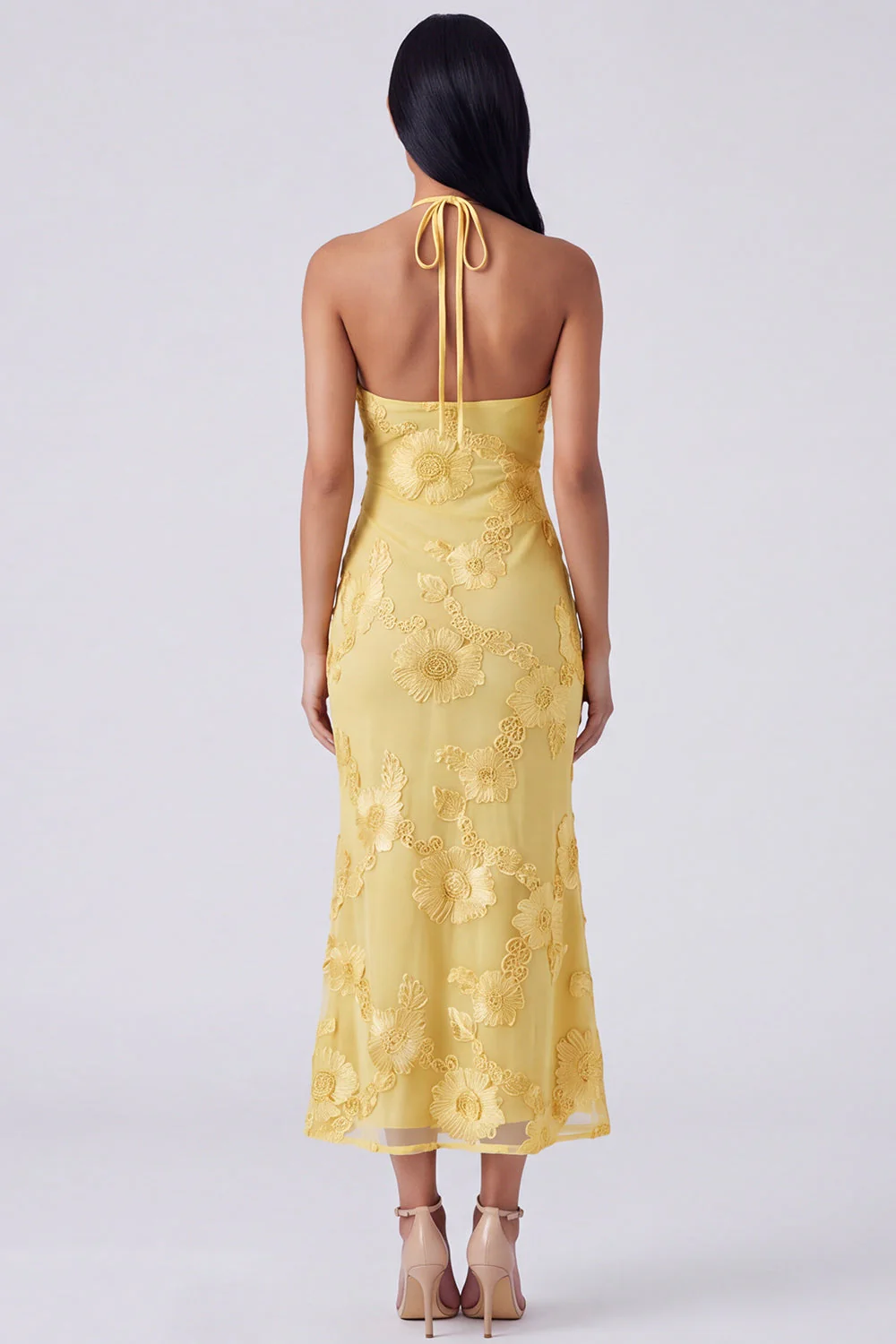 Sage Halter Cut Out Mermaid Midi Floral Dress with Embroidery - Image 7