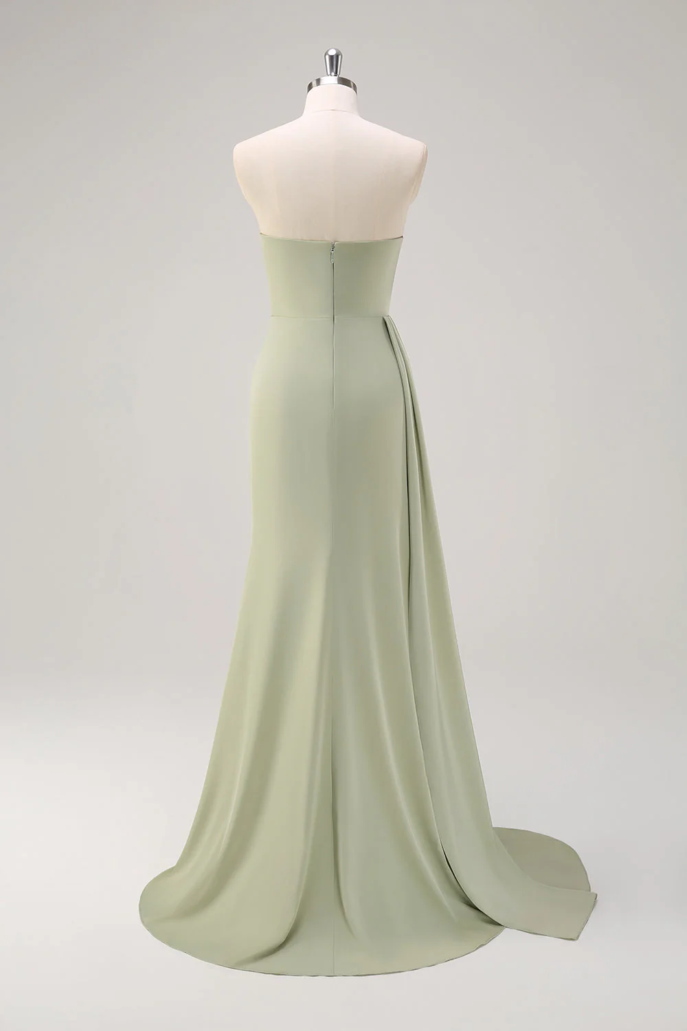 Sage Strapless Mermaid Satin Long Bridesmaid Dress with Slit - Image 2