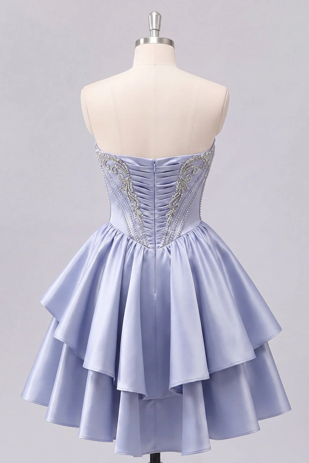 Cute Sweetheart A-Line Grey Blue Corset Cocktail Dress with Ruffles - Image 2