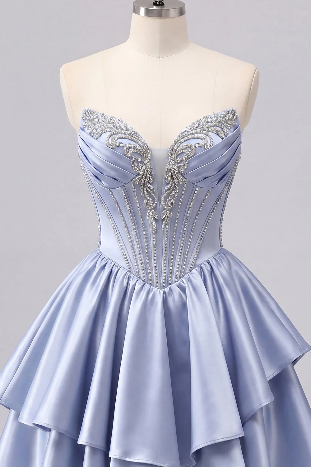 Cute Sweetheart A-Line Grey Blue Corset Cocktail Dress with Ruffles - Image 7