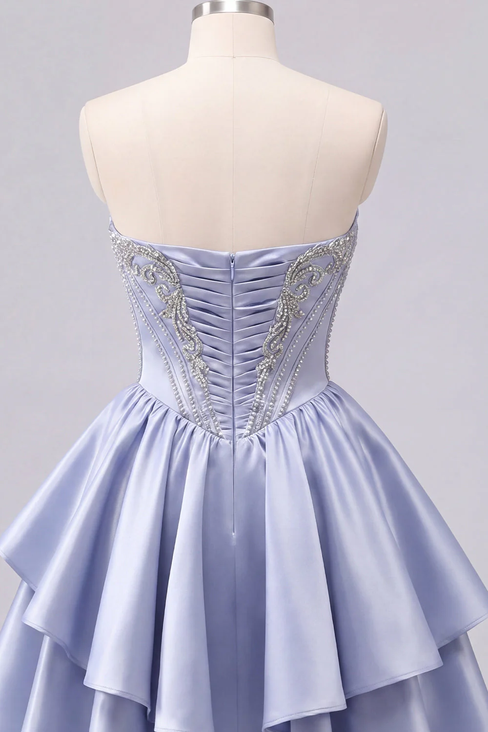 Cute Sweetheart A-Line Grey Blue Corset Cocktail Dress with Ruffles - Image 8