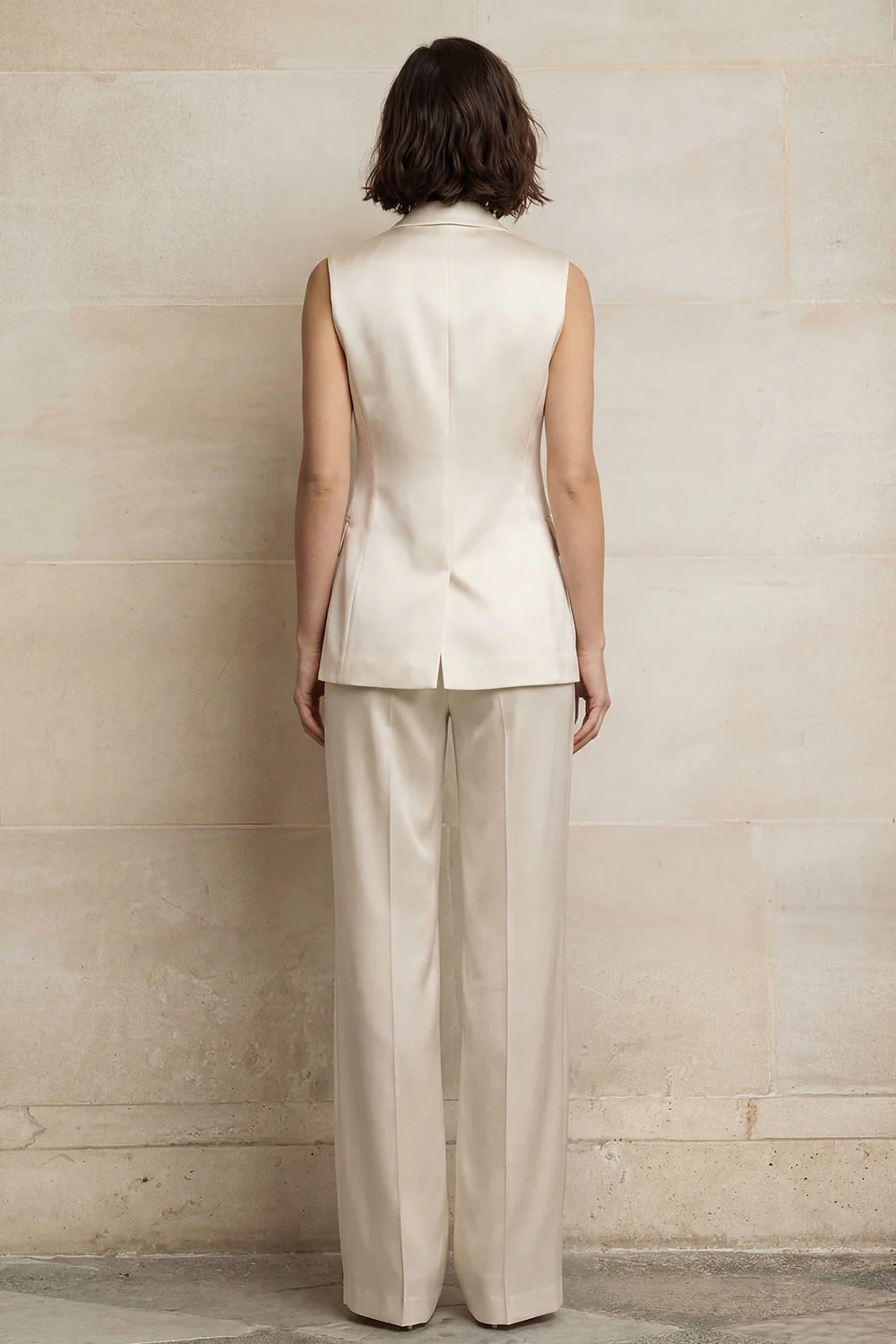 Blue 2 Piece Single Breasted Peak Lapel Sleeveless Women Suits - Image 6