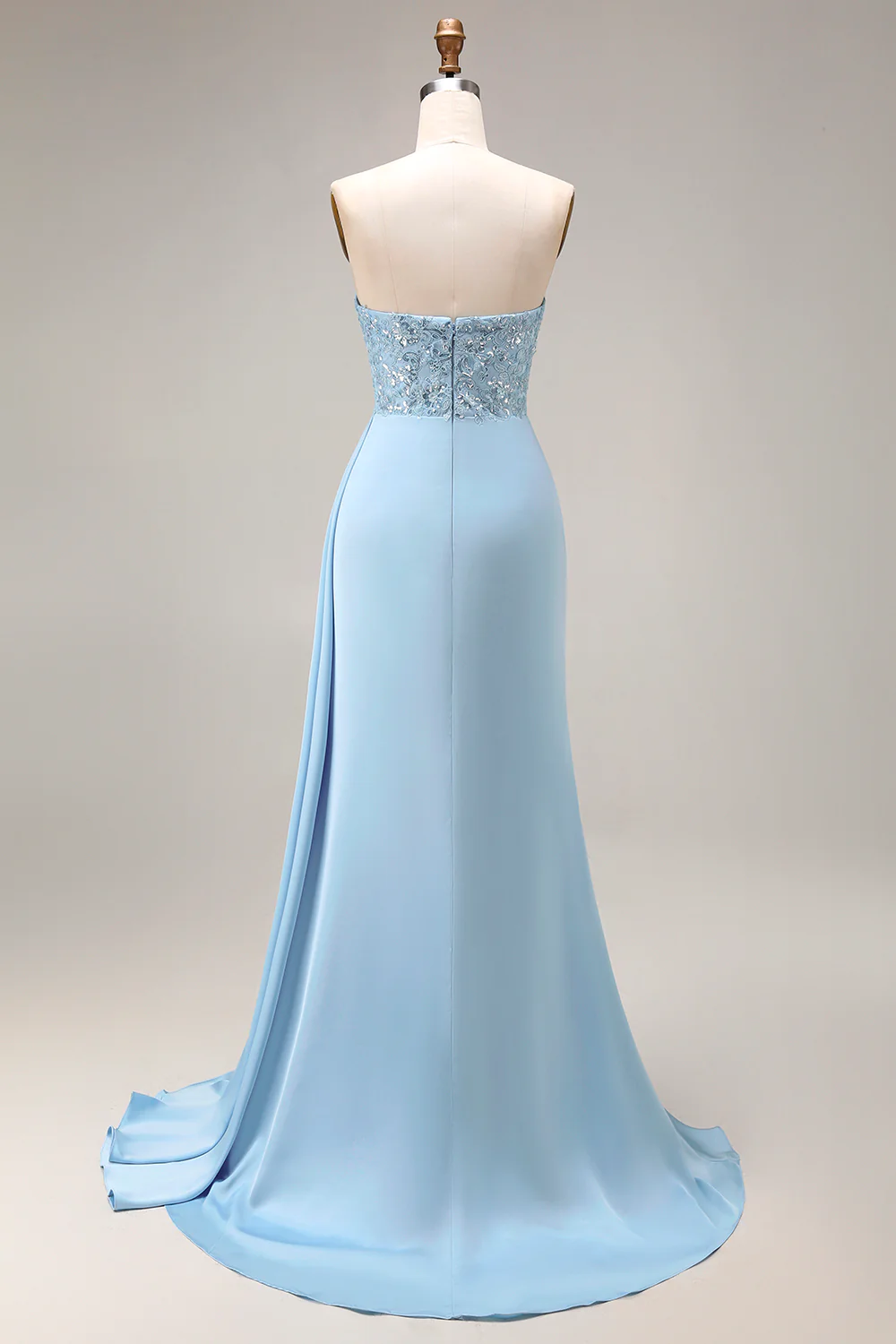 Blue Mermaid Ruched Strapless Long Prom Dress with Slit - Image 6